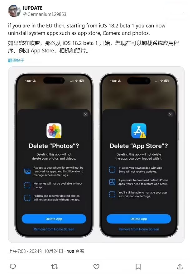 绥宁苹果手机维修分享iOS 18.2 支持删除 App Store 应用商店 